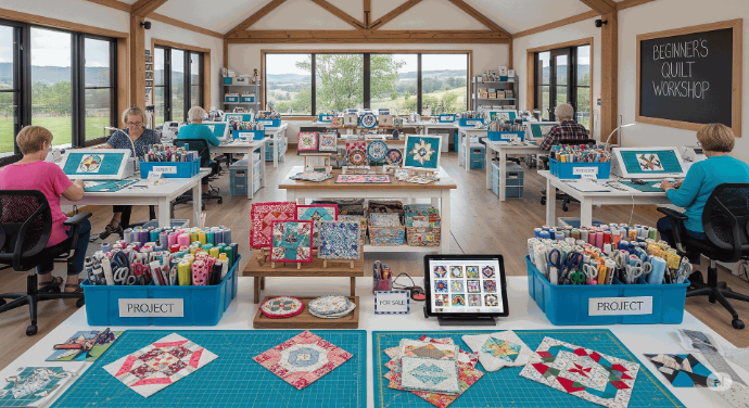 quilting retreat with precut pieces and laser-cuts