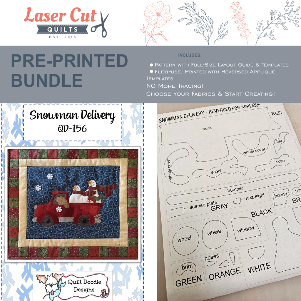 Bundle: Pattern and Preprinted FlexiFuse: "Snowman Delivery" by Quilt Doodle