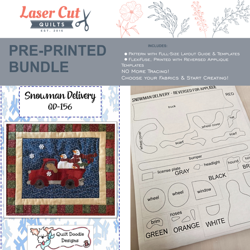 Bundle: Pattern and Preprinted FlexiFuse: "Snowman Delivery" by Quilt Doodle